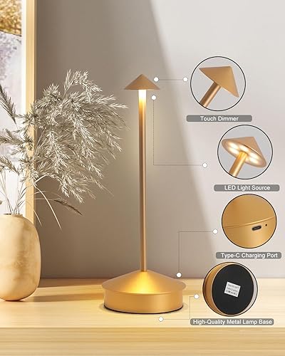 Miniatura 6 de Juego de 2 Lámparas de Mesa Inalámbricas Modernas, Lámparas de Escritorio LED Portátiles, Iluminación Recargable de Batería de 6000 mAh Operada por