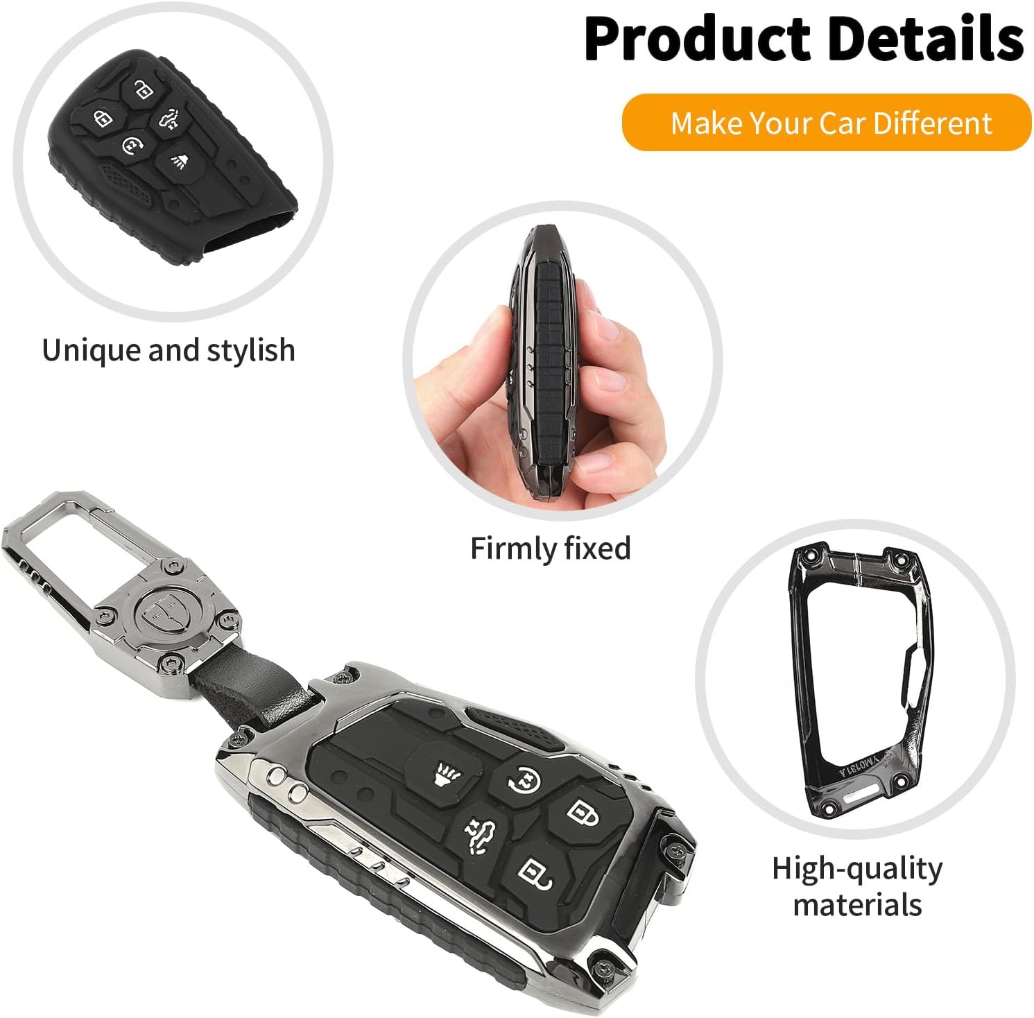 Hoolcar Zinc Alloy Key Fob Cover, Keychain, 5 Buttons Key Protective Case, Accessories Compatible with 2020-2025 Chevy Silverado 1500 GMC Sierra 1500, for 2024 2025 Silverado Sierra 2500HD 3500HD