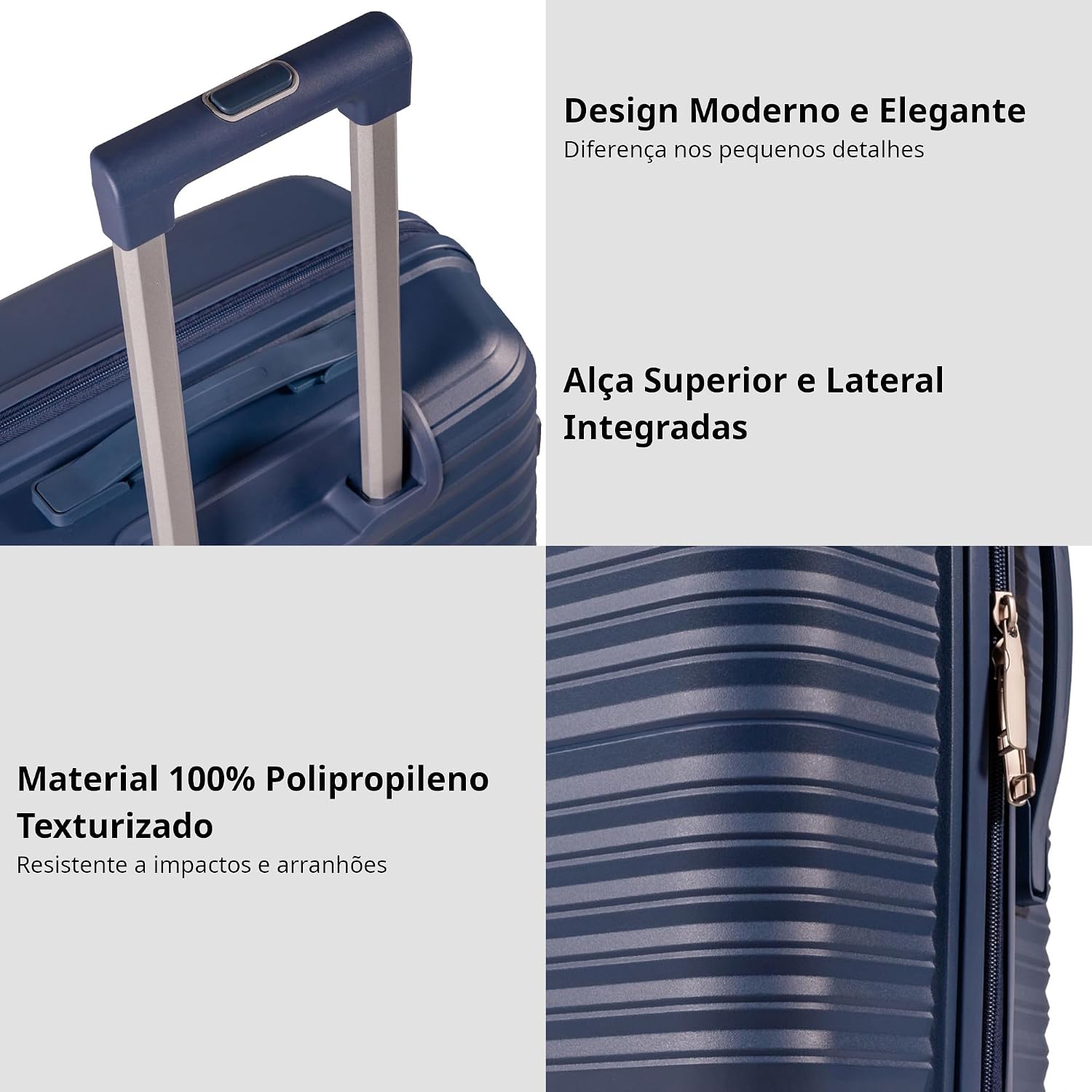 Mala De Bordo 10Kg Polipropileno Medidas 55x35x25 Padrão Anac Mala De Viagem Pequena De Mão 4 Rodas Duplas 360° Cadeado Segredo Zíper Antifurto Rígida Leve (AZUL, PEQUENA)
