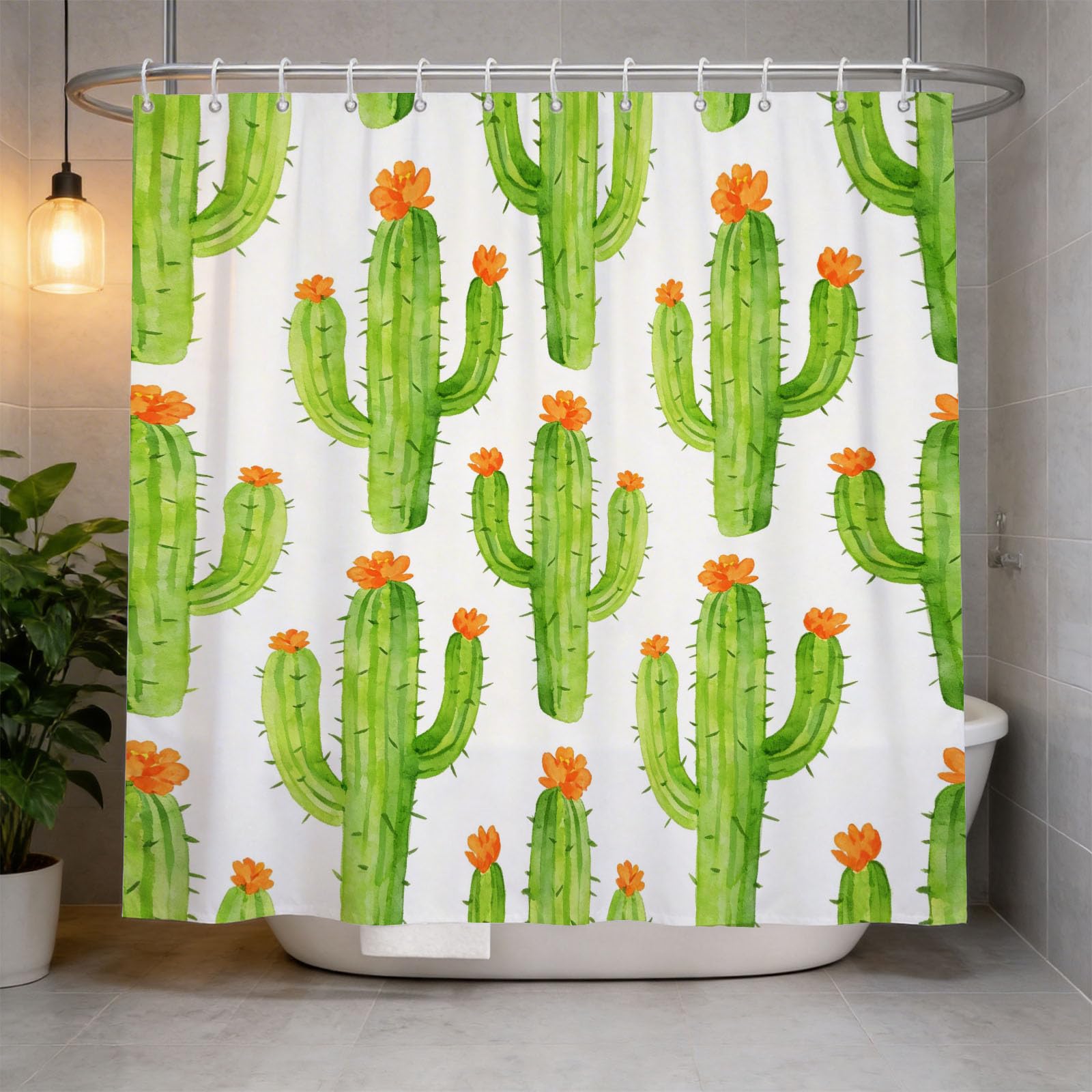 Hongduo 3D Cactus Shower Curtain for Stalls Bathtubs Simple Bathroom Decor Shower Curtain Set Polyester Fabric Waterproof 180x180cm/71X71 Inch with Hooks