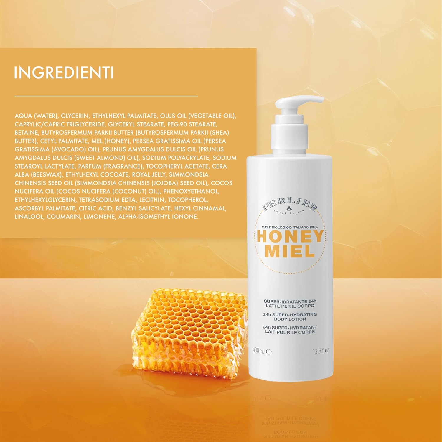 Perlier Honey Miel Super Idratante 24h Latte Per Il Corpo Con Gelatina Reale 400m, Super-Hydrating Body Lotion 13.5 Fl Oz made in Italy [italian import]