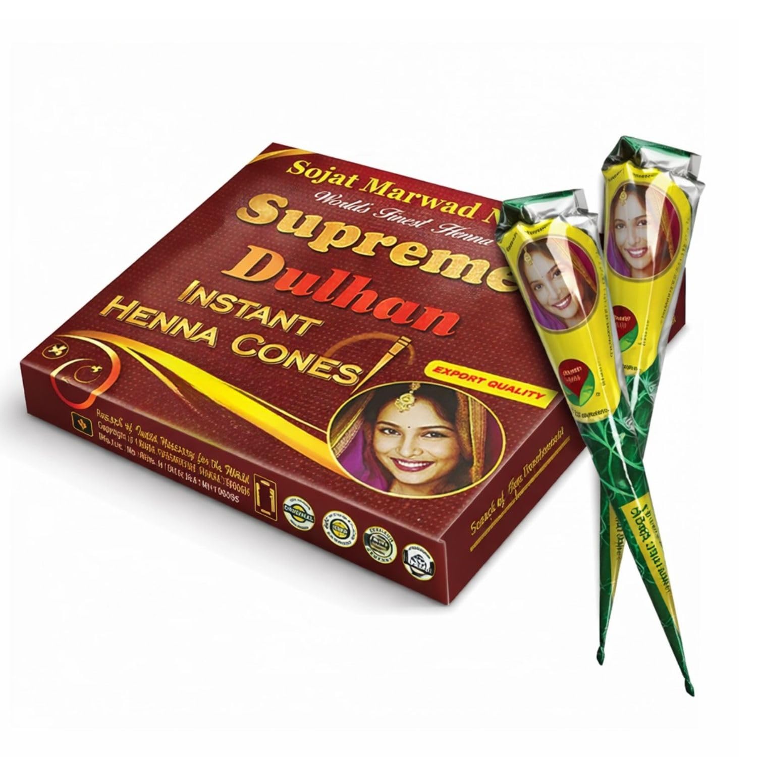 Super Dulhan Henna Bridal Mehandi Cone for Hands & Hair Herbal Rajasthani Henna Paste in Natural Dark Brown Color | Dulhan Wedding Occasion Instant Mehendi Cone - 30 gm each - Pack of 10 (Instant)-image-42