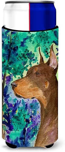 Caroline's Treasures SS8457MUK Doberman Ultra Hugger para latas delgadas, funda enfriadora de latas, lavable a máquina, funda para bebidas, soporte