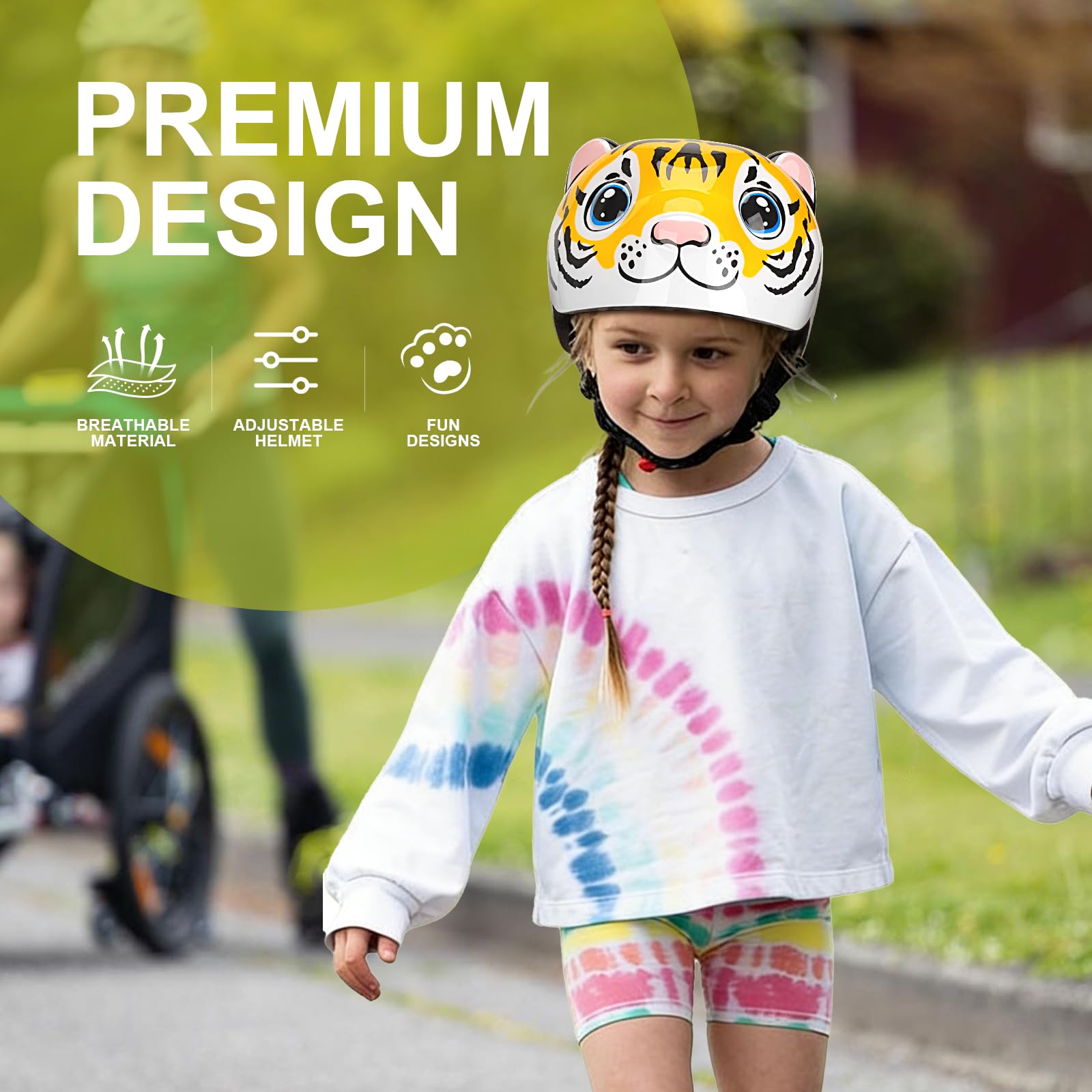 Casco Bici Bambini 2-6 Anni, Design Animale Morbido Antiscivolo, Casco Regolabile Leggero 47-54 cm Traspirante 11 Fori, Caschetto Bimba Bimbo per Bicicletta Monopattino