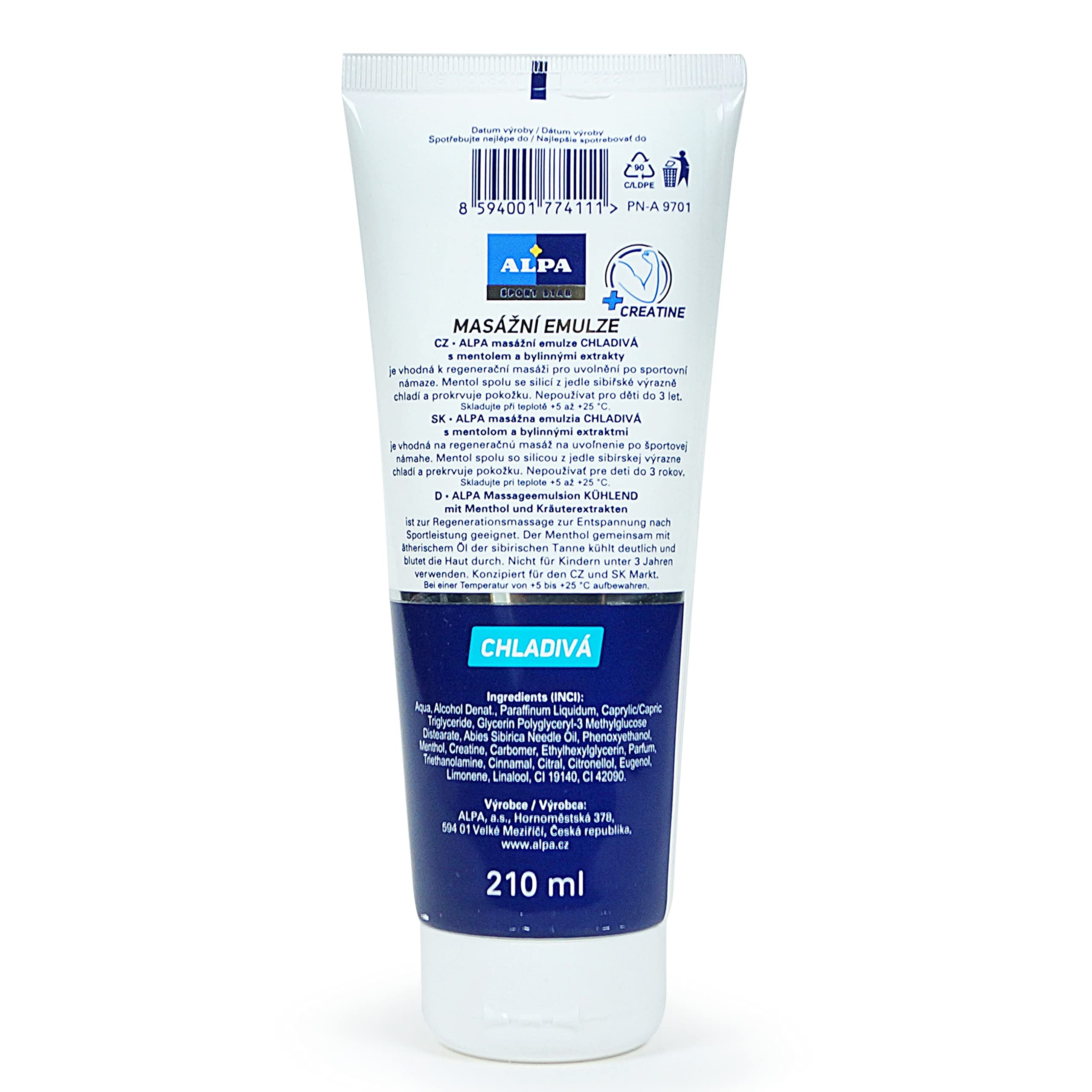 ALPA Emulsion KÜHLEND – Massageemulsion mit Menthol und Kräuterextrakten 210ml