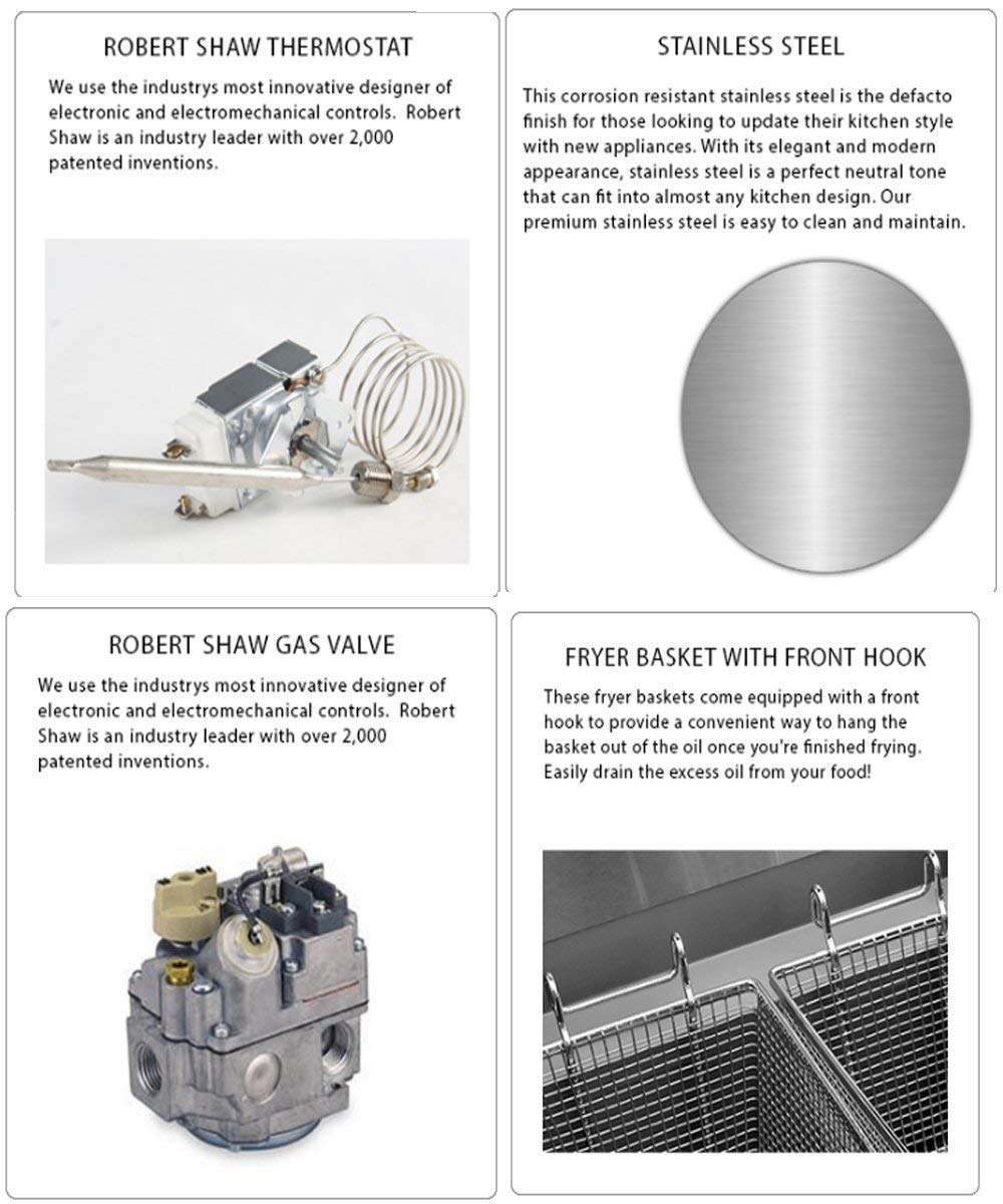CookRite ATFS-75 Commercial Deep Fryer with Baskets 5 Tube Stainless Steel Natural Gas Floor Fryers-170000 BTU