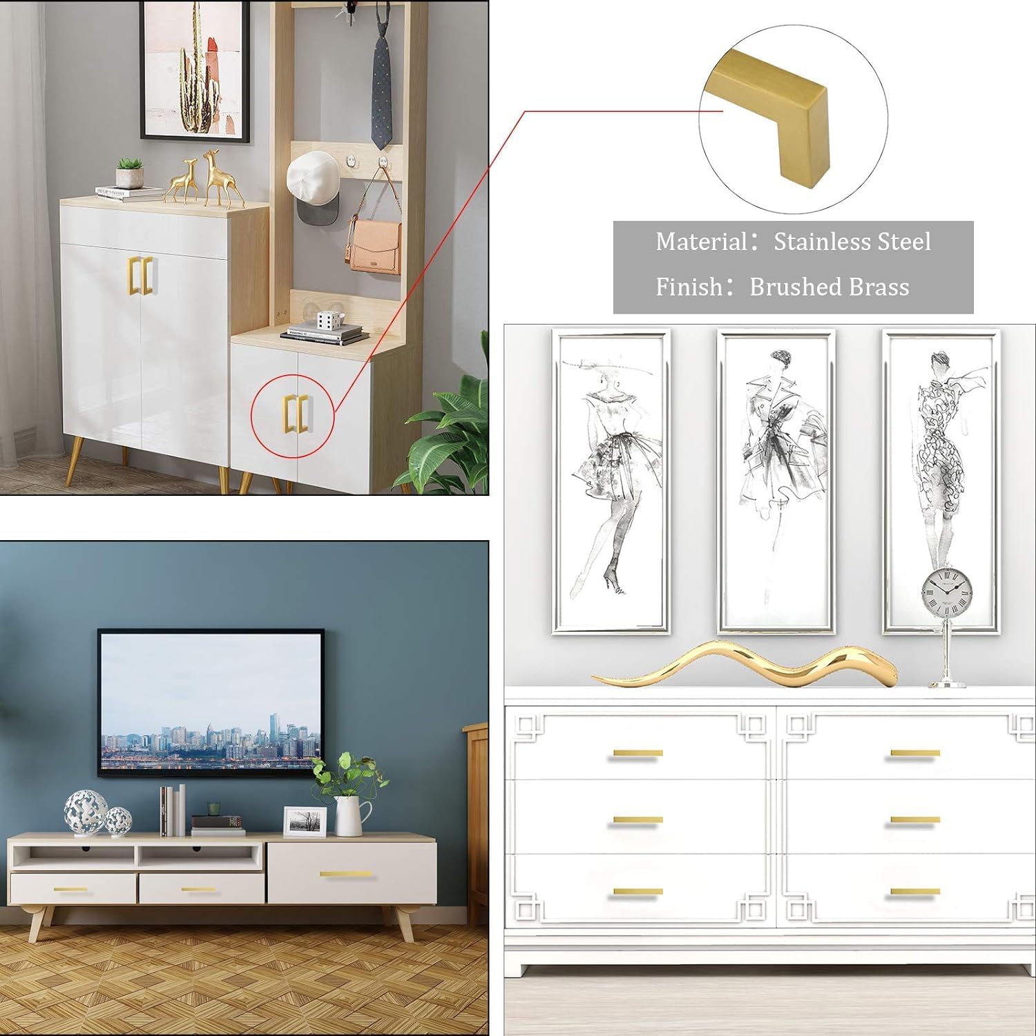 5 Inch Gold Cabinet Handles,10PCS Cabinet Pulls,Square Kitchen Hardware Pulls for Dresser Drawers Hardware Kitchen Handles,Furniture Handles 128 mm