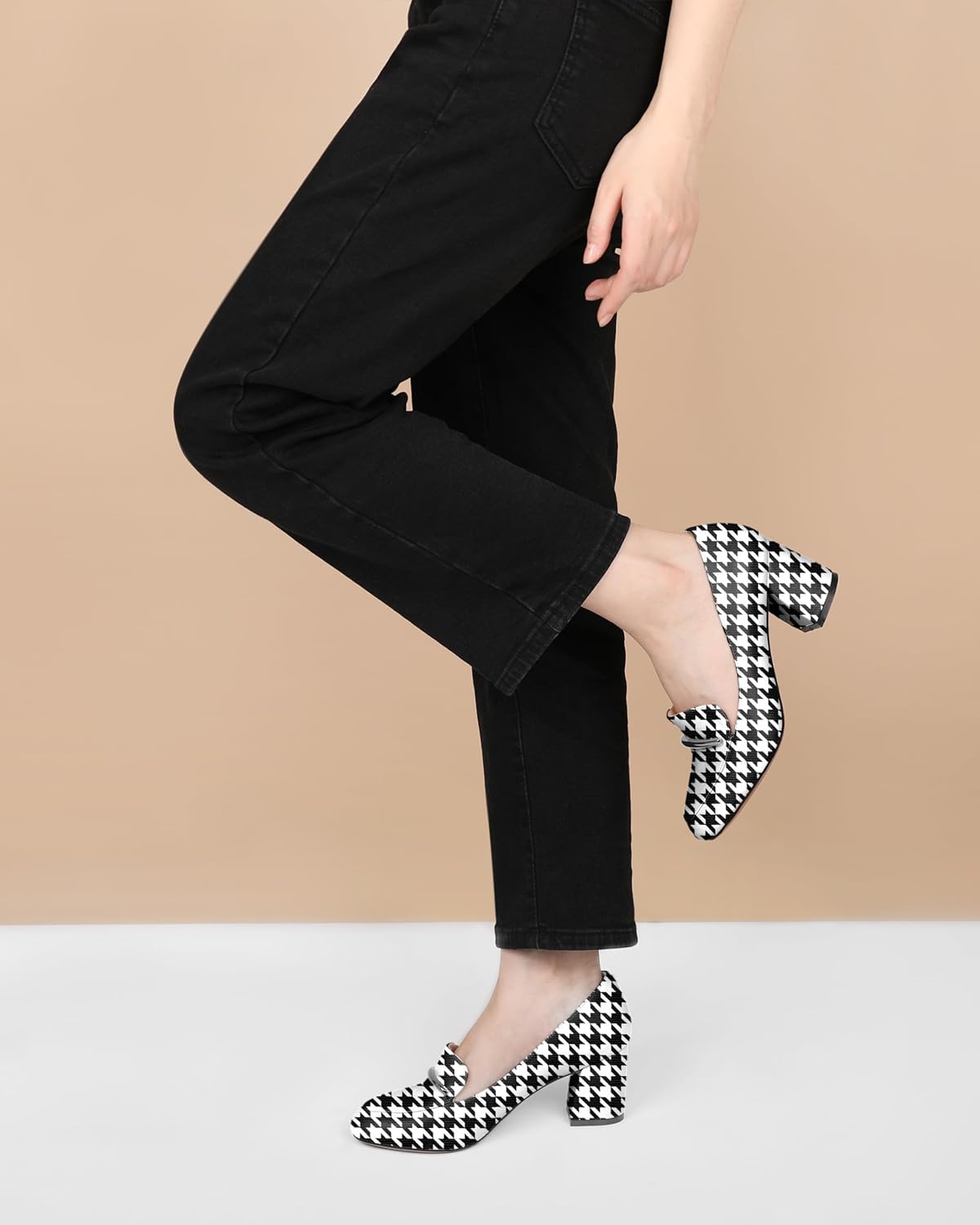 AUMOTED Heeled Loafers for Women Block Heel Loafers Comfortable Round Toe Chunky Pumps Women Work Low Heels Office Shoes 2.5 Inch