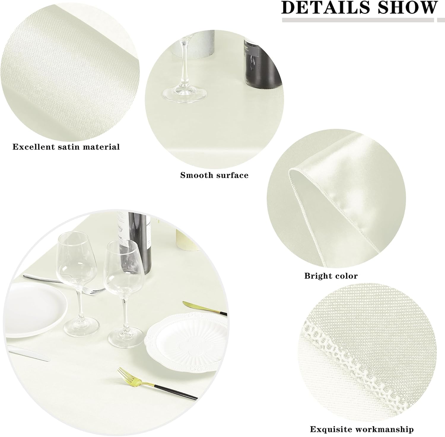 MCEAST 6 Packs Satin Tablecloth 102 x 58 Inches Rectangular Table Overlay Cover Bright Silk Tablecloth Smooth Fabric Table Decor for Wedding Banquet Decoration (Ivory)