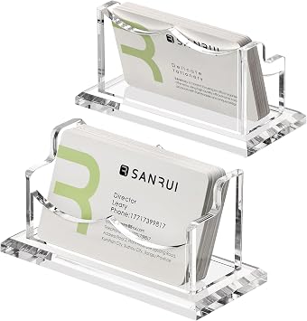 SANRUI 2 Pieces Acrylic Business Card Holder for Desk Clear Business Card Display Stand Postcard Holder for Office Home Desktop