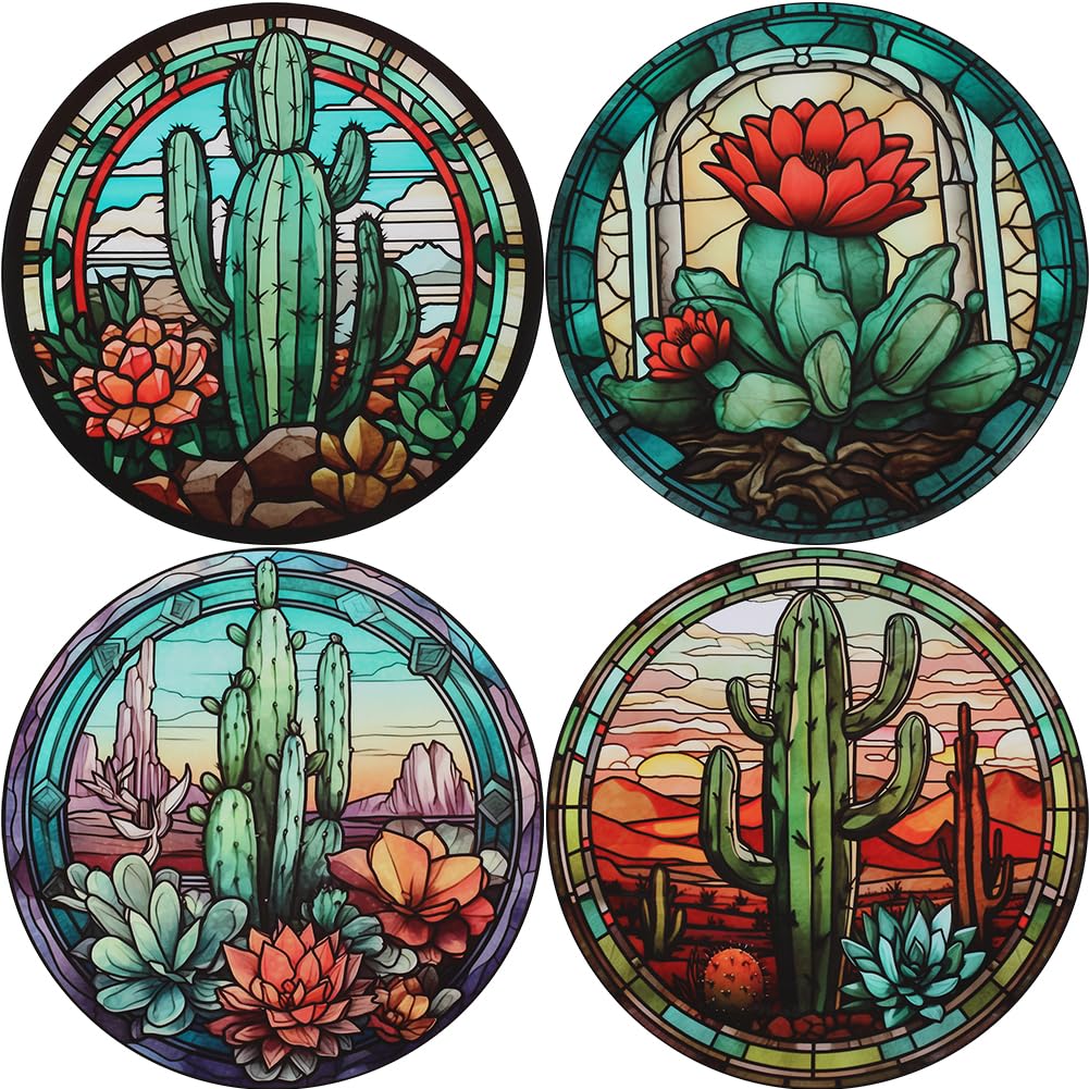 Film vitrage cactus rond autocollant repositionnable pour porte vitrée