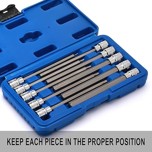 Miniatura 5 de EMENTOL 10 piezas 38" impulsor juego de vasos largos con punta hexagonal, CR-V, acero S2, SAE, longitud 5.9 pulgadas, juego de vasos hexagonales