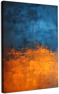 Orange Navy Blue Abstract Wall Art Modern Terracotta Prints Dark Blue And Orange Wall Art Bright Colored Artwork Modern Painting Abstract Terracotta Canvas Navy Minimalist Picture 16x24inch Frameless