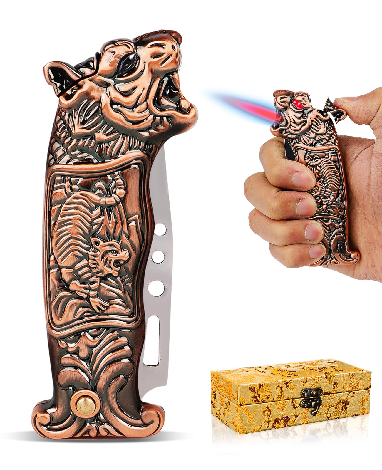 cigarette lighter with knife Cool Tiger Torch Lighter with a One-Click Ejection Knife, Windproof Flame,  Gifts Box for Festival, Birthday, Adjustable & Refillable Butane Cigar  Lighters for Smoking, Camping, Self-Defense, Candle : Buy Online at Best