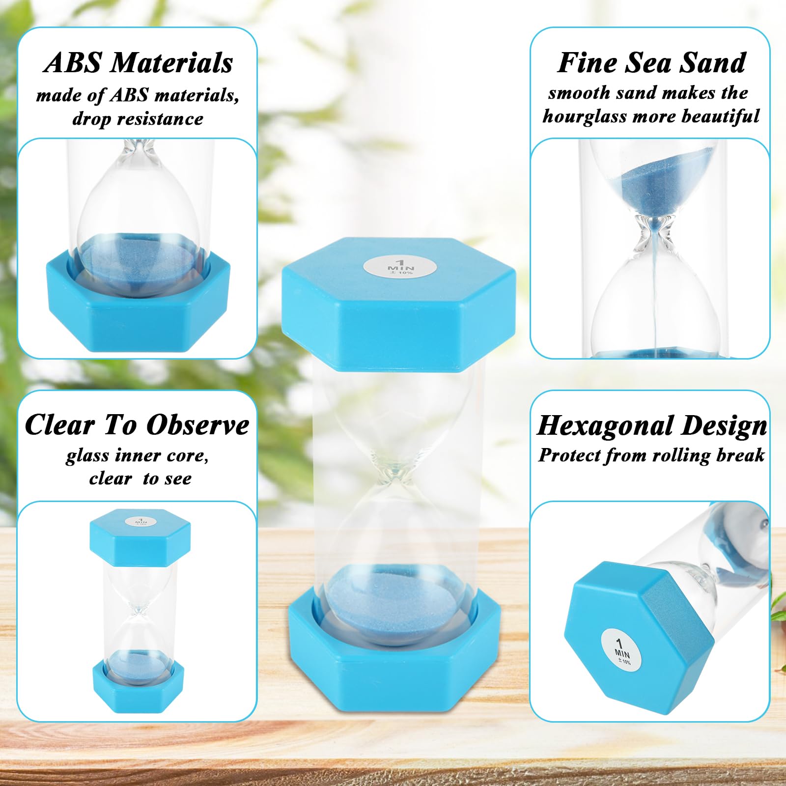 QTLCOHD 6 Pcs Hourglass Sand Timer for Kids, 1/3/5/10/15/30 Minutes Plastic Colorful Hourglass Sand Clock, Unbreakable Visual Timer for Classroom Kids Office Kitchen Decor - Image 3