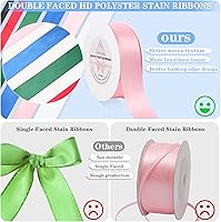 Vista 3 de Cintas de satén de doble cara rojo intenso de 5/8 pulgadas, 50 yardas, cinta de poliéster HD, para envoltura de regalos de boda, floristería