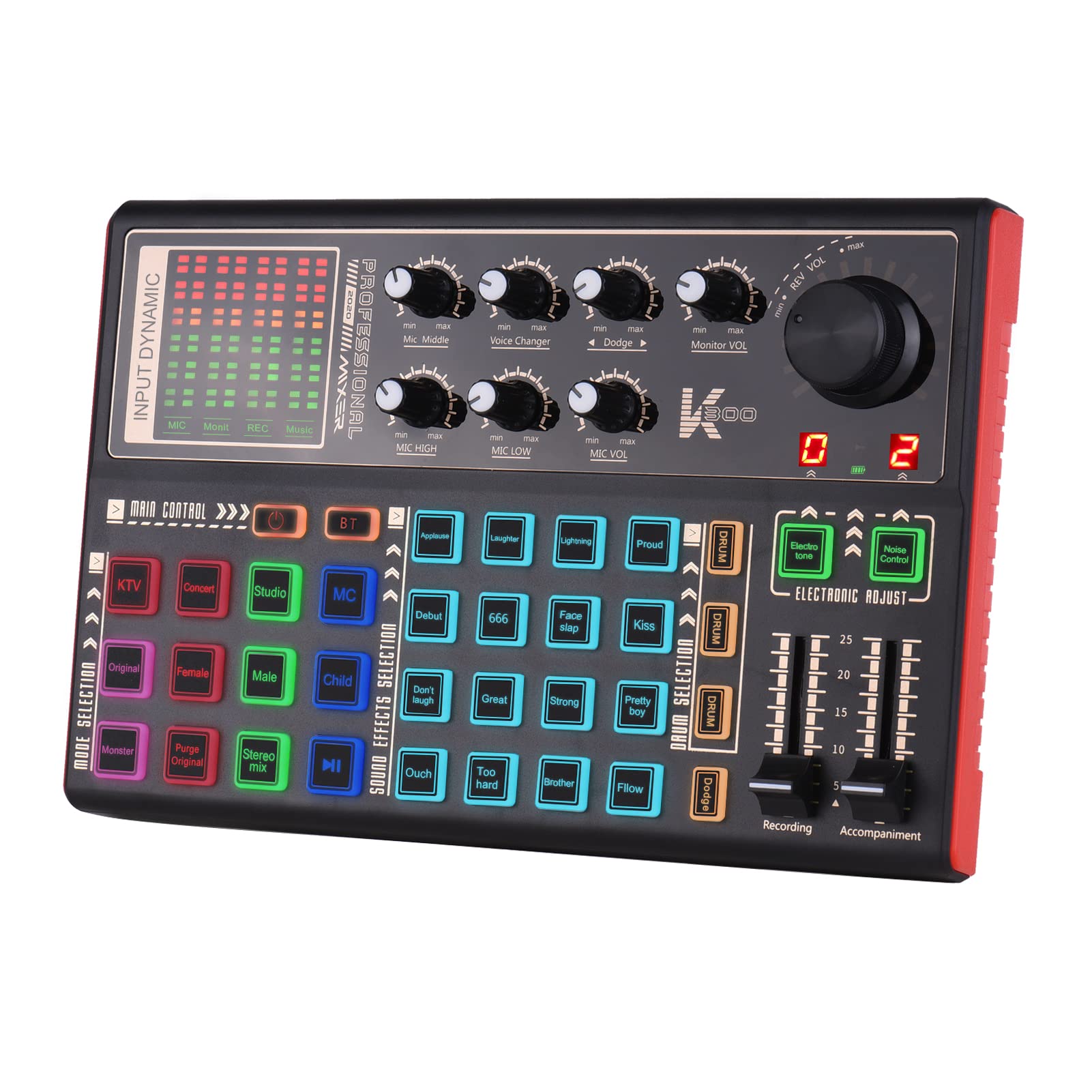 TFixol SK300 L Scheda audio esterna Voice Changer o Mixer Batteria incorporata Effetti sonori multipli per L ing Musica telefono Gioco per computer Karaoke Solo scheda audio