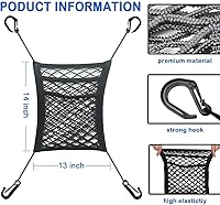 Vista 3 de 3-Layer Car Mesh Organizer, Seat Back Net Bag, Barrier of Backseat Pet Kids, Cargo Tissue Purse Holder, Driver Storage Netting Pouch, Car Accessories
