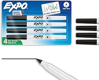 EXPO 1871774 Low-Odor Dry Erase Markers, Ultra Fine Tip, Black, 4 Count (Pack of 1)