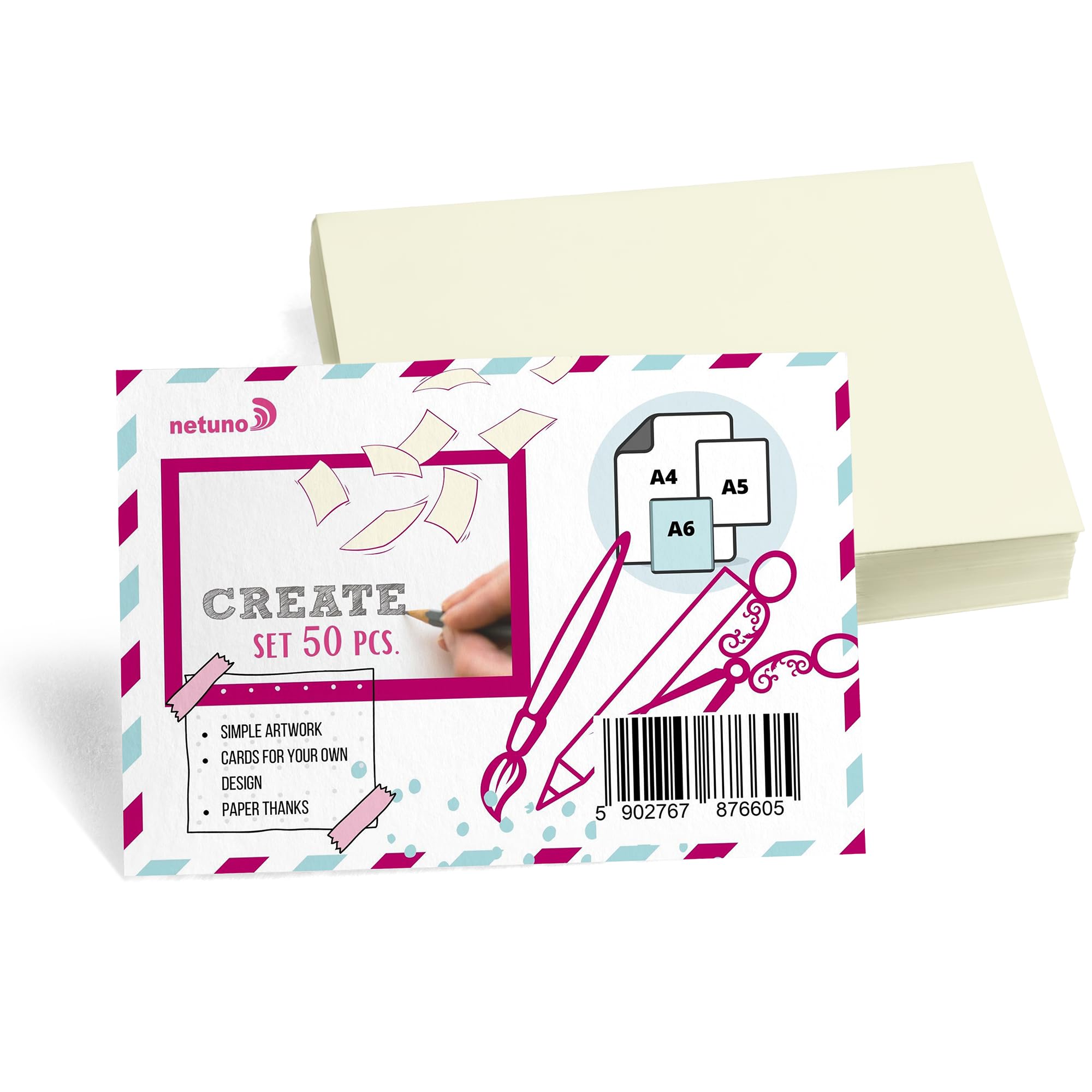 Cartoncini Bristol A6 250g ecru 10,5 x 14,8 cm Netuno 50 sztuk do scrapbookingu i zaproszeń