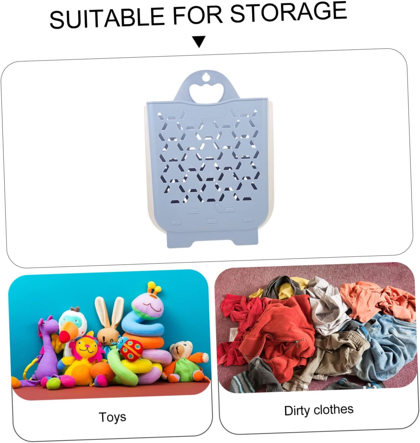 Collapsible Wall Mounted Laundry Basket Medium Gray Blue Hollow Design Laundry Hamper with Smooth Surface for Bedroom Bathroom Storage and Dirty Clothes Organization