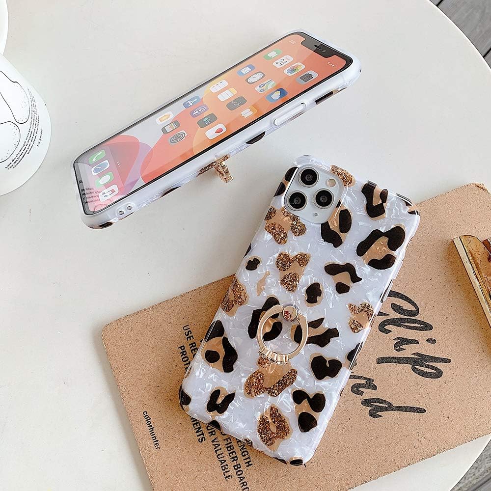 Qokey Compatible with iPhone 11 Pro Max Case,Cute Clear Case for Women Girls Men with 360 Degree Rotating Ring Holder Kickstand Soft TPU Shockproof Cover Designed for iPhone 11 Pro Max 6.5" Leopard