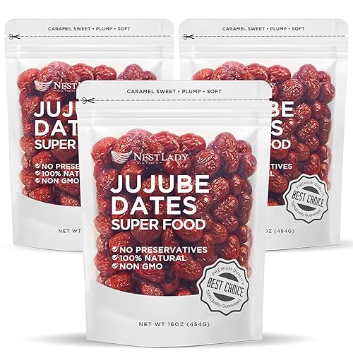 NESTLADY Premium Jujube Date, Red Date (Hong Zao), 100% Natural, Improve sleep, Health Snack, Dried Fruit, Sweet and Chewy Net weight: 454g/1LB (3 Packs, 3LB in Total), Packed in USA - 3LB (3 PACKS)
