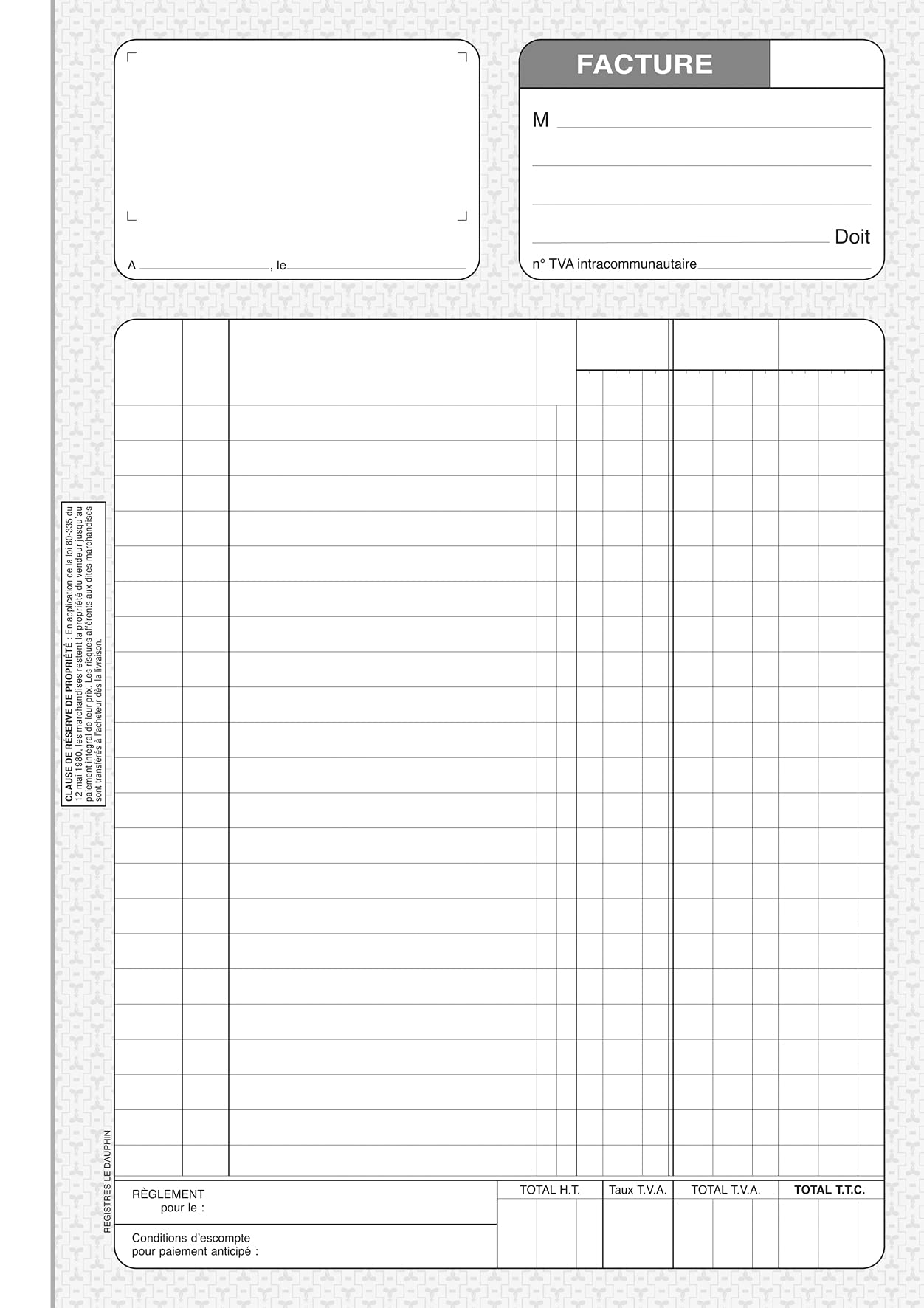 Lot De 5 Carnets Manifolds FACTURES - Papier Autocopiant Triplicata - Format A4 - Couverture Vernie - Fabrication Française