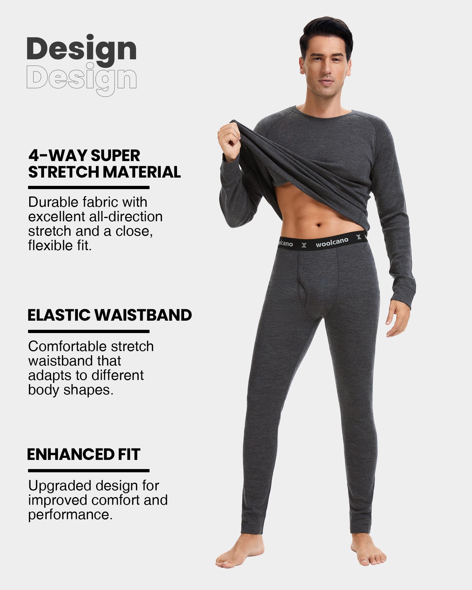 100% Merino Unterwäsche-Set Herren Merinowolle Thermounterwäsche Ski | Feuchtigkeitsableitend, Wärmeregulierung, 18,5 Mikron, 190g/m² & 260g/m², Langarm Ober- & Unterteile, Wintersport, Skifahren