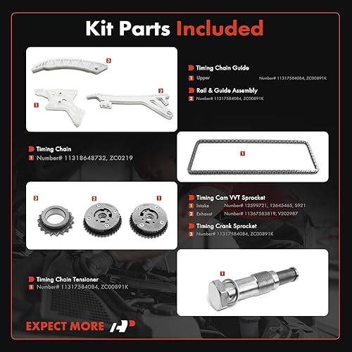 Miniatura 2 de A-Premium Kit de cadena de distribución del motor con tensor [compatible con DOHC, 4 cilindros 2.0L, 6 cilindros 3.0L] compatible con BMW [2,3,4,5