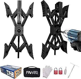 RVPNR Camper X-Shaped Wheel Chock Stabilizer, RV Stabilizer Wheel Chock Scissor, X Chocks Wheel Stabilizer for Travel Trailer Allow Drill Adjust with Hex Socket, Tool Kit and Password Locks-Black
