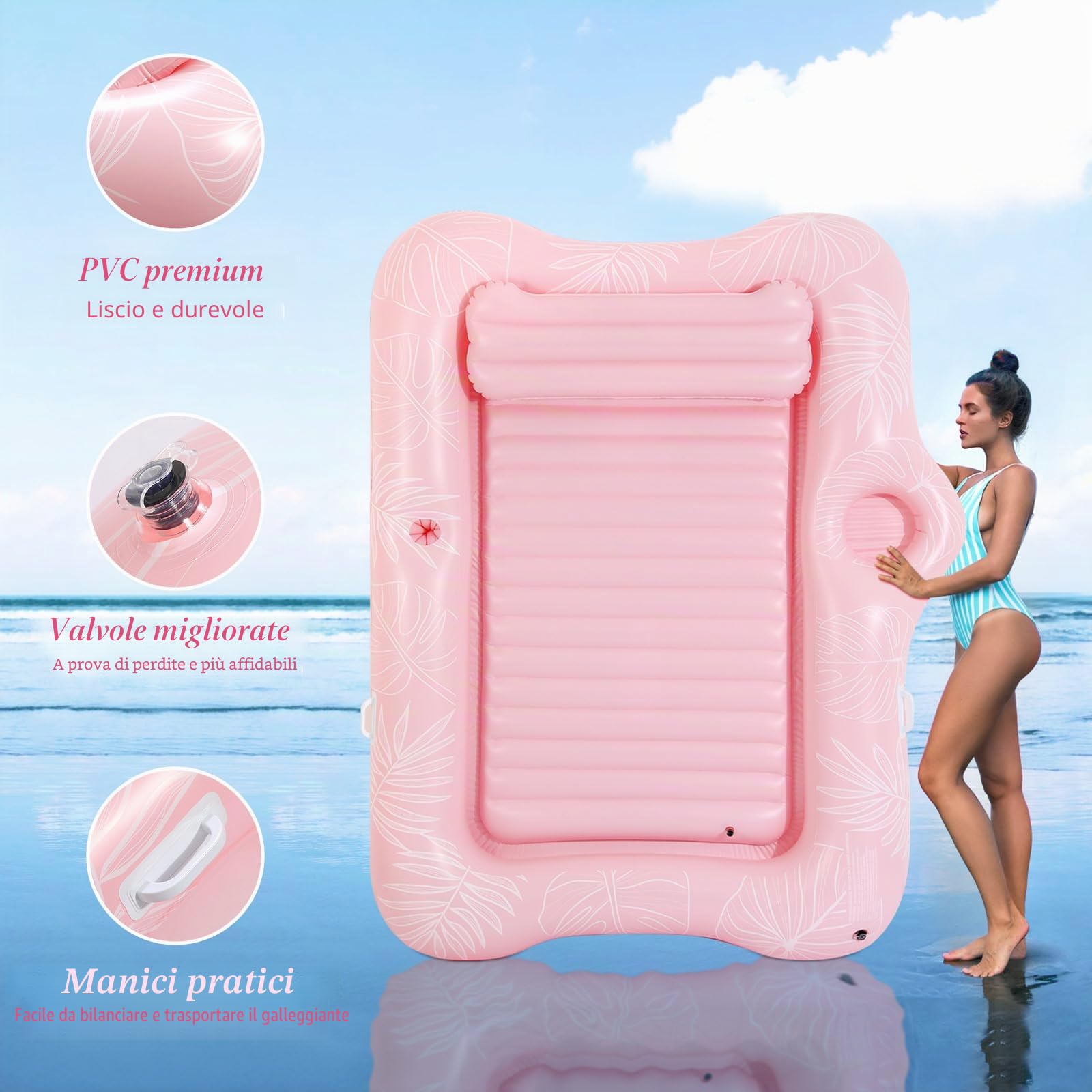 MoKo Galleggianti da Piscina per Adulti, Materassino Gonfiabile Piscina con Ghiaccio Bar e Portabevande, Lettino Abbronzante Zattera da Piscina per la Festa in Spiaggia Cortile