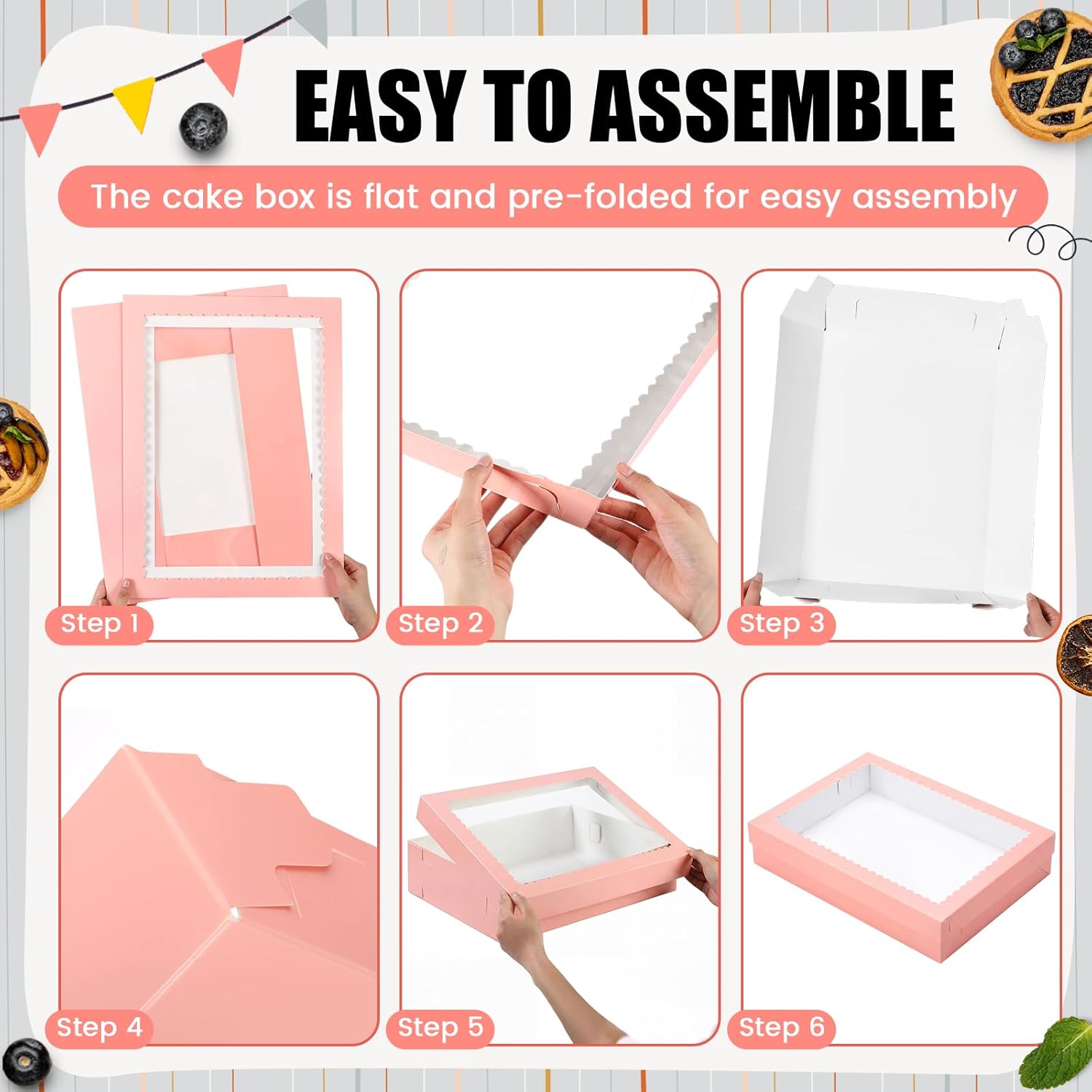20 Pcs 19x14x4 Inch Half Sheet Cake Boxes 10pcs Large Rectangle Bakery Boxes with Window and 10pcs Cake Boards for Pastry Baking Cupcakes Pie Cookies Birthday Party (Pink)