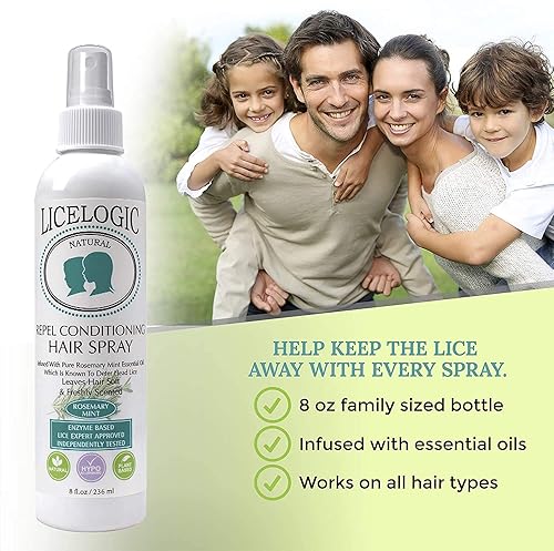 Miniatura 3 de LiceLogic Head Lice Prevention Spray hecho con LICEZYME natural fórmula no tóxica para niños segura para el uso diario repele los piojos huevos y