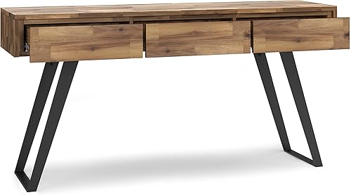 Miniatura 40 de SIMPLIHOME Lowry - Mesa auxiliar cuadrada de madera de acacia maciza y metal, de 22 pulgadas de ancho, moderna, industrial en marrón envejecido café