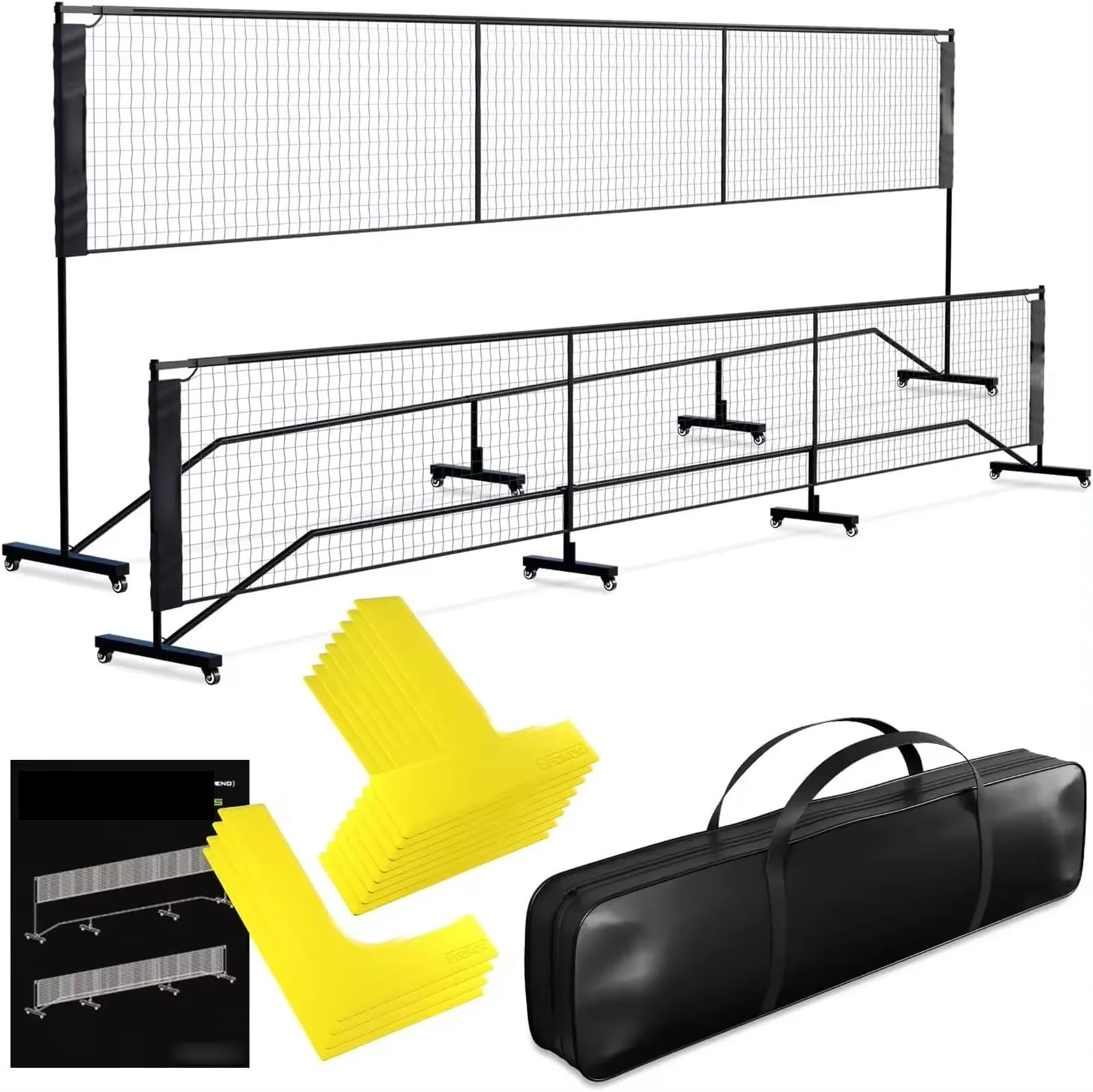 Rete da pickleball Rete da badminton portatile, tennis, pickleball, set di pali in acciaio inossidabile, altezza regolabile, rete in nylon