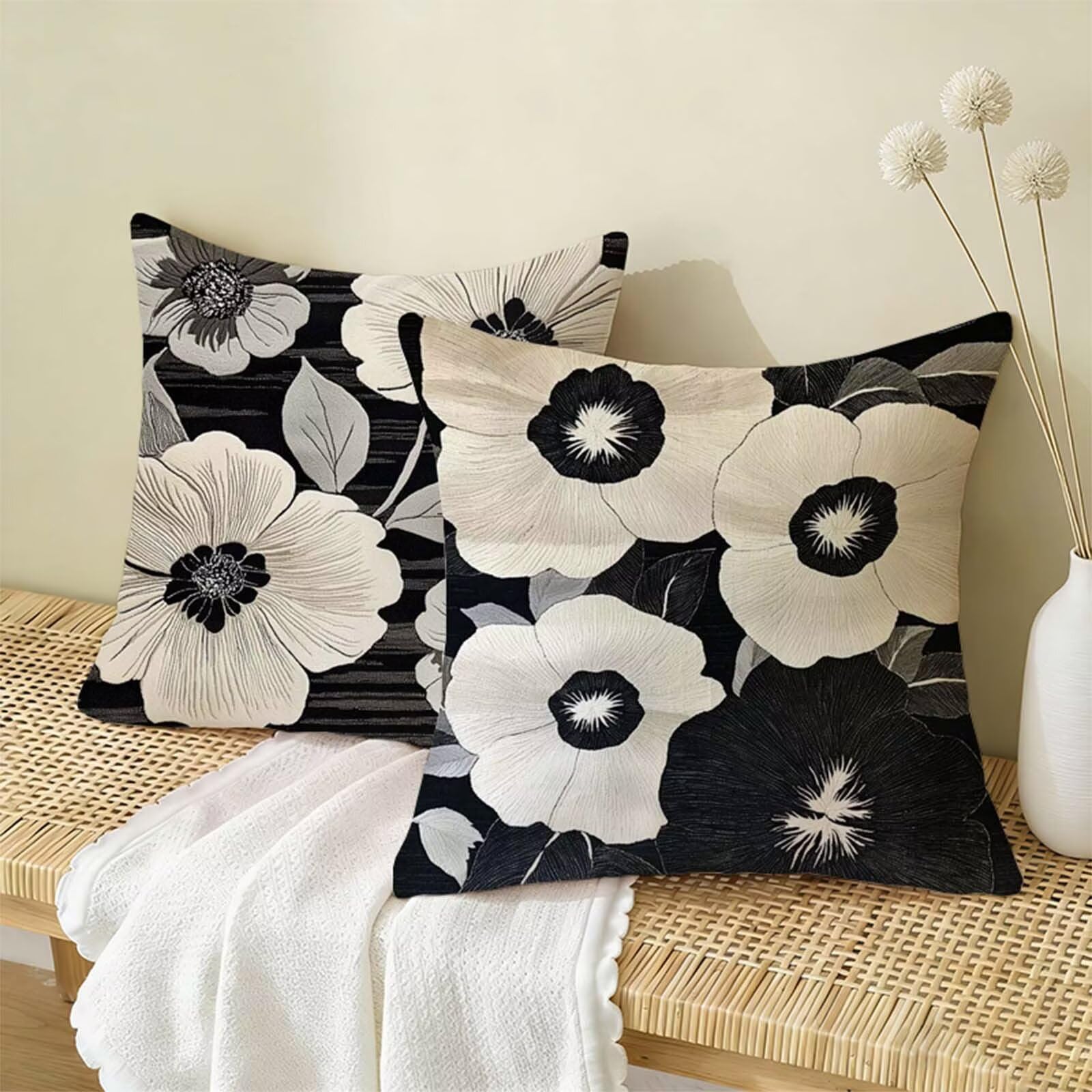 Copricuscino 80 x 80 CM Pianta Set di 2,Fiore Federe Cuscini Divano Lino,Copricuscini Impermeabili,Federe Cuscino Morbido Traspiranti Adatto a Tutte le Stagioni per Soggiorno Camera Letto Decor X-443