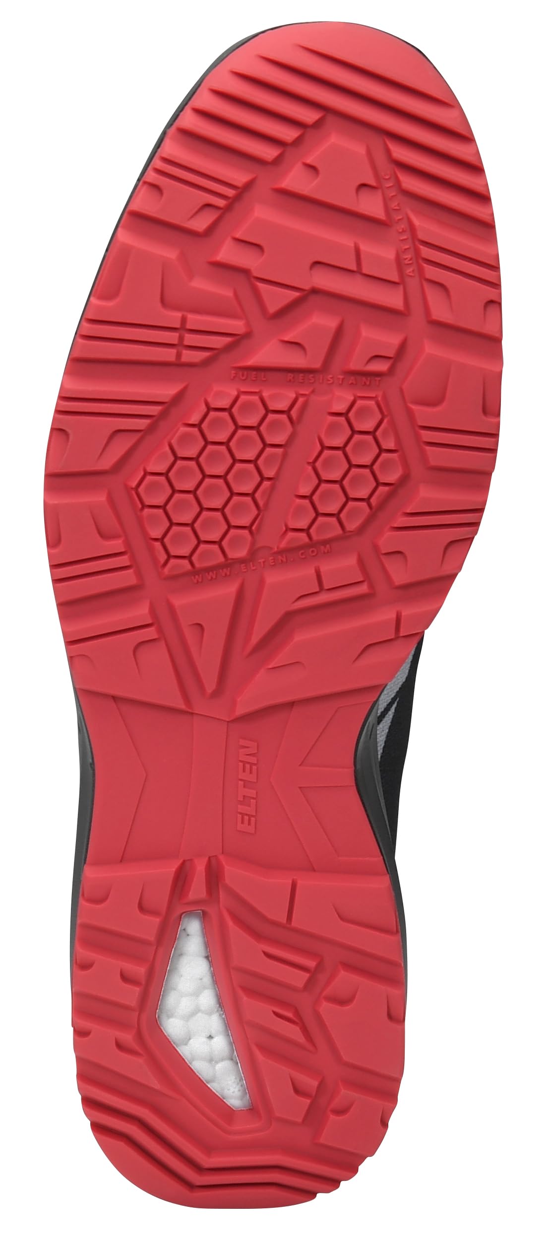 ELTEN Obuwie ochronne Larkin XXSports Black-Grey Low ESD S1P, dla kobiet i mężczyzn, tekstylne, stalowe noski, lekkie, sportowe, czarne/czerwone
