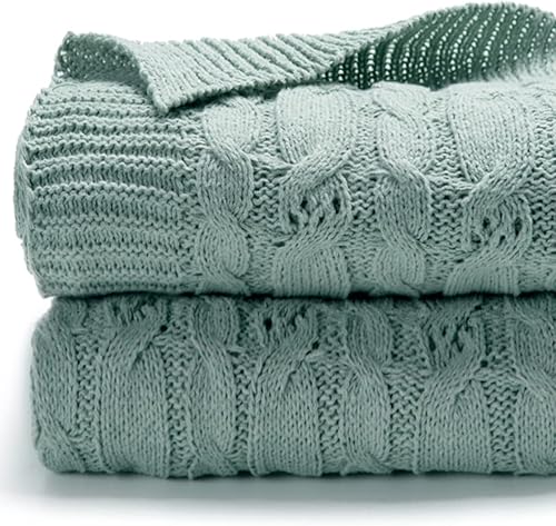 Miniatura 2 de Carriediosa Manta de punto trenzado verde salvia para sofá, de punto de felpilla, suave, acogedora, decorativa, ligera, para cama, sofá y silla