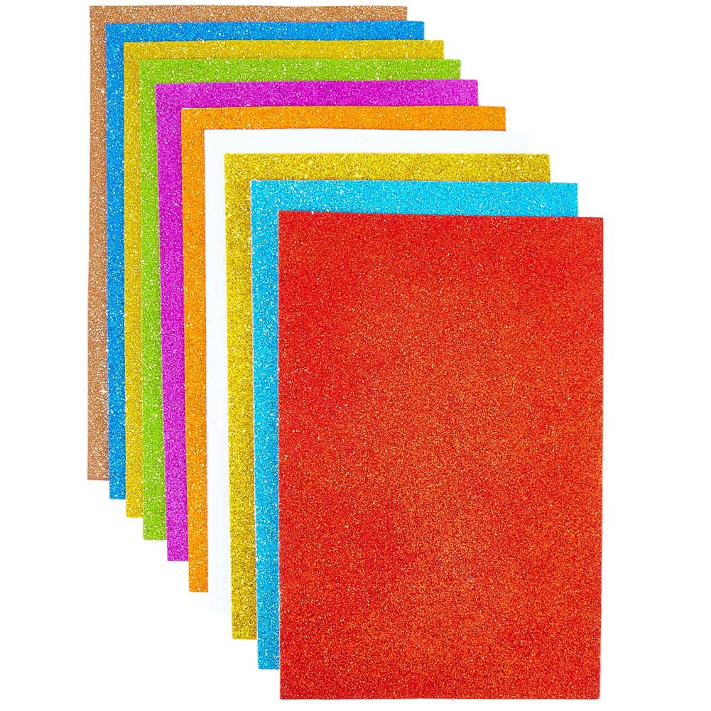 30 Fogli A4 In Schiuma EVA Glitterata Autoadesiva - Habercrafts - 10 Colori Brillanti, 210x297 Mm, Spessore 1,8 Mm - Per Scrapbooking E Decorazioni - 4