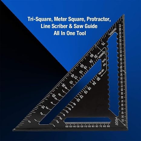 Carpenter's Square 12 Inch Triangle Protractor Triangle Ruler Try Square Metric Aluminum Alloy Precision Layout Measuring Tool for Carpenters Engineers