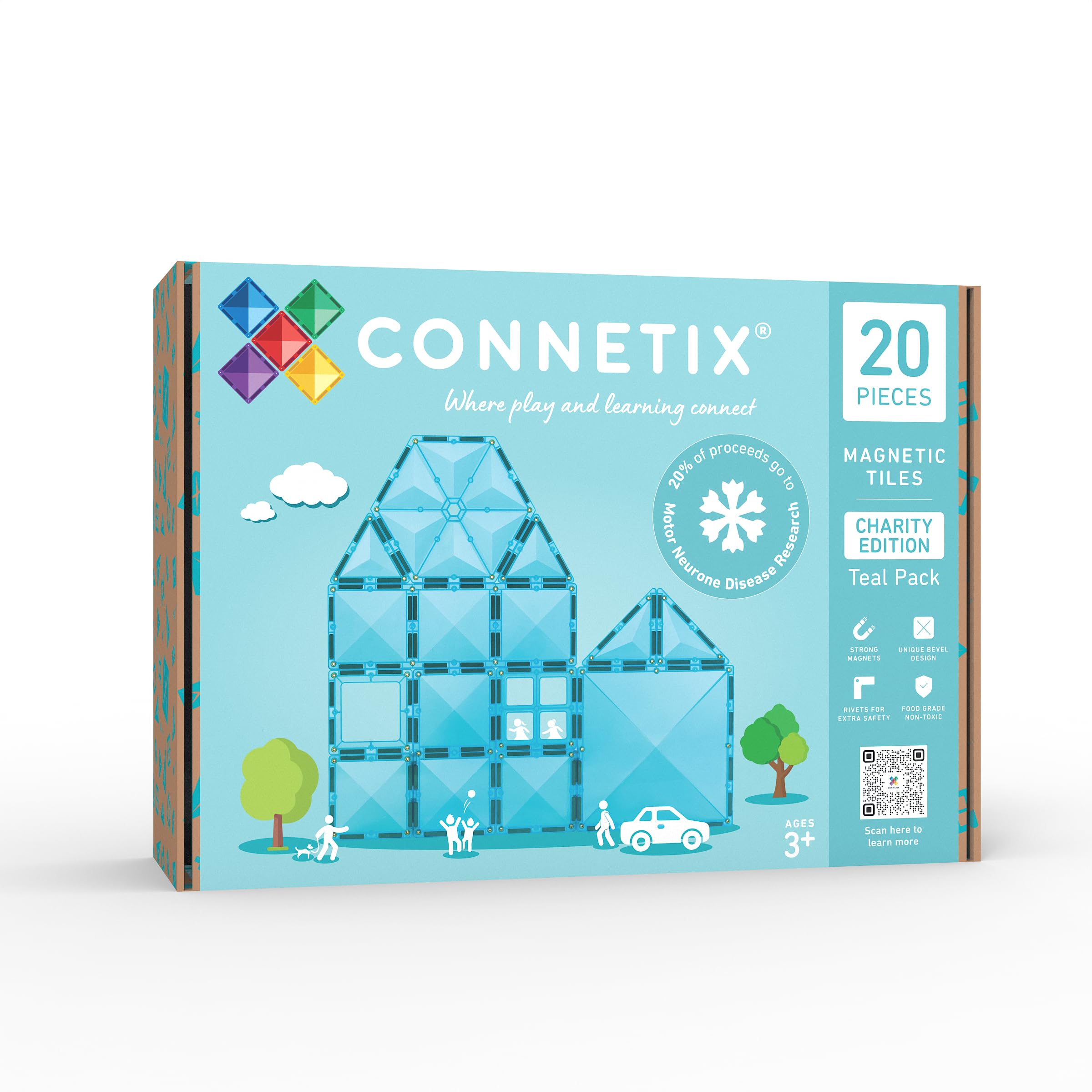 CONNETIX Magnetic Tiles Charity Edition Teal Pack, 20 Pieces