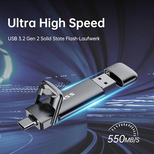 SSK SSD Externe 512 Go, Clé USB 3.2 Gen 2, Jusqu’à 550 Mo/s, USB-A/Type-C - 2