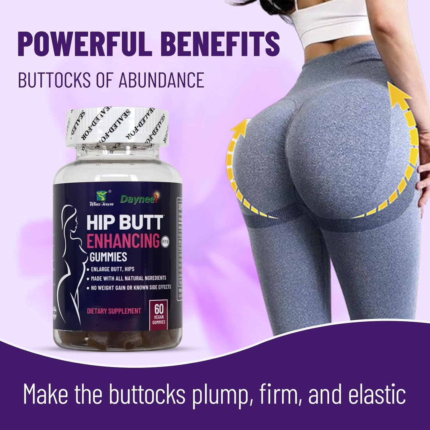 AIHIYO Hip Butt Enhancing Gummies, Mention Buttocks Gummy Supplements, Firm and Lift Butt Without Surgery, 60 Count - Image 2