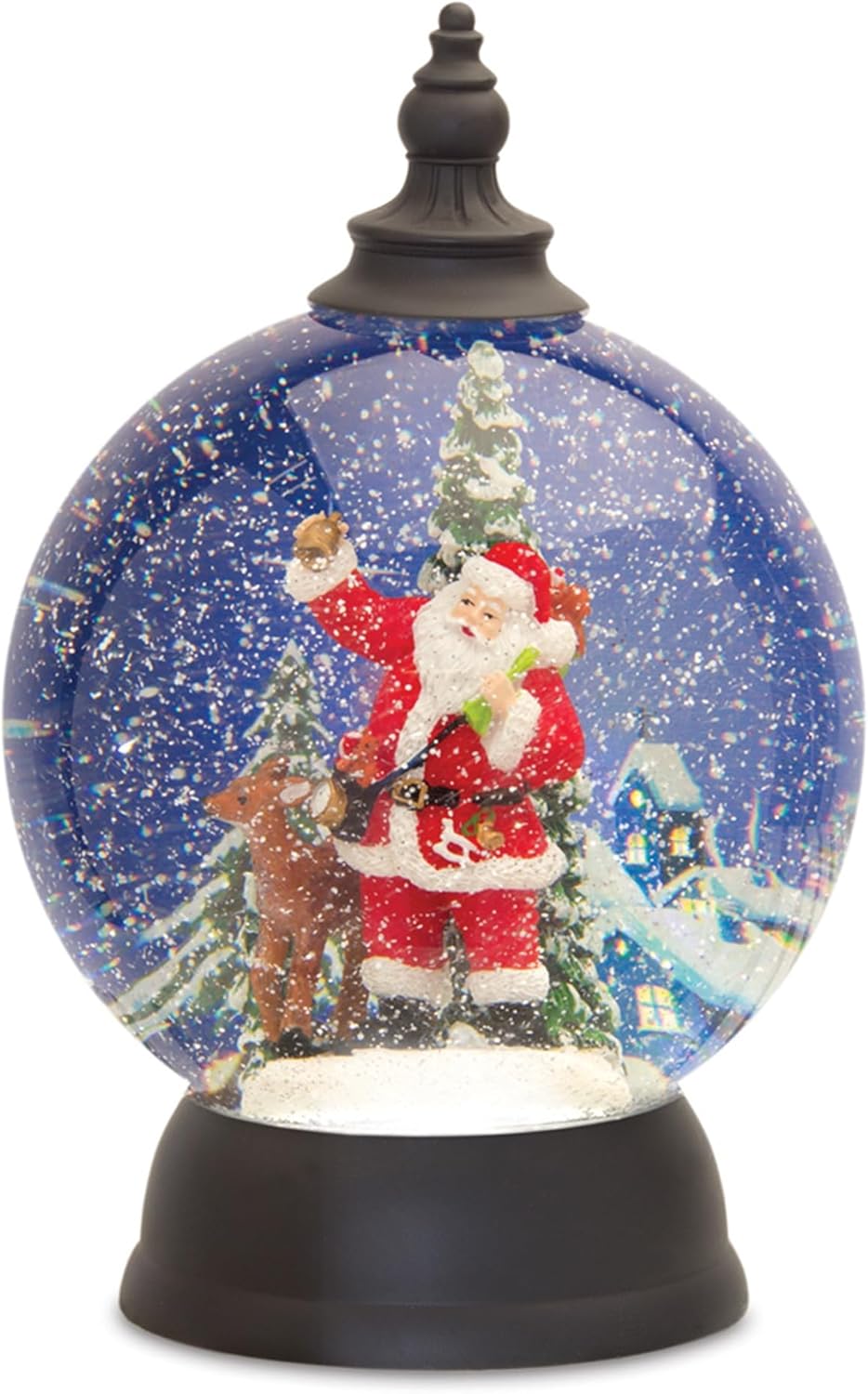 9.25" Black and Blue Santa in Sleigh Snow Globe Christmas Décor