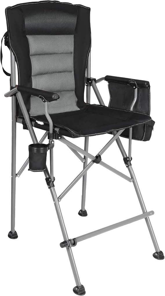 REDCAMP Oversized Tall Camping Chair for Adults, 330lbs Portable High Folding Directors Chair, Foldable Bar Height Stool with Makeup Pocket for Lawn Sport Face Painting, Black