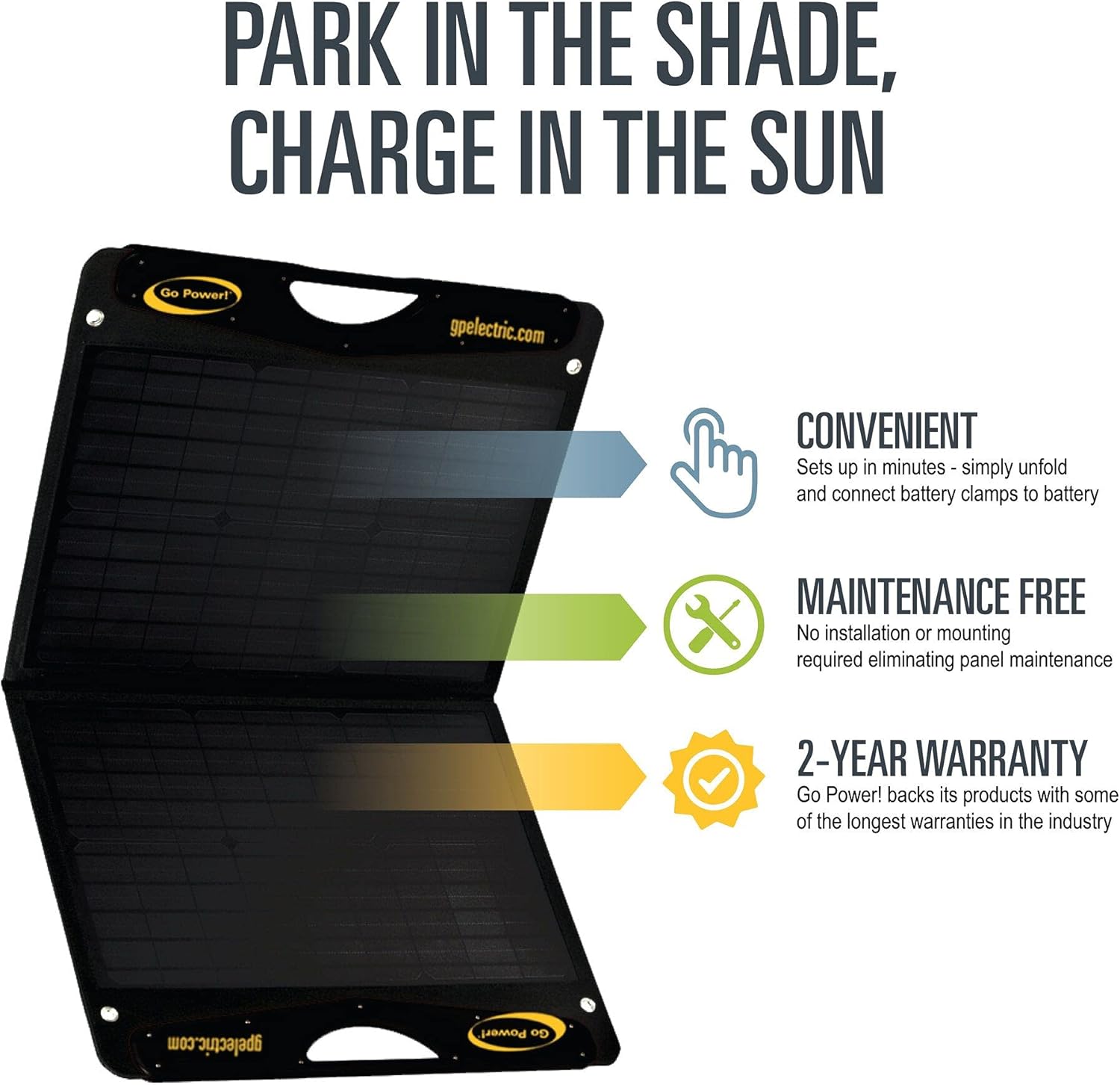 Go Power! DuraLite 100-watt Lightweight Portable 12 Volt Monocrystalline Foldable Solar Panel, with 30-amp PWM Charge Controller & Accessories : Patio, Lawn & Garden