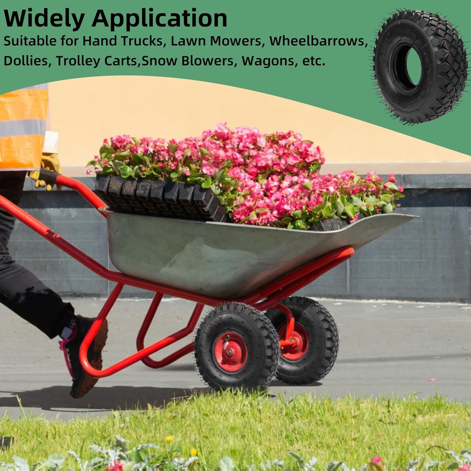 2 Set 4.10/3.50-4 Tire and Inner Tube with Bent Valve Stem, Heavy Duty Replacement Tire Inner Tubes Set for Lawn Mowers Garden Rototiller Snow Blower Hand Truck Wheelbarrow