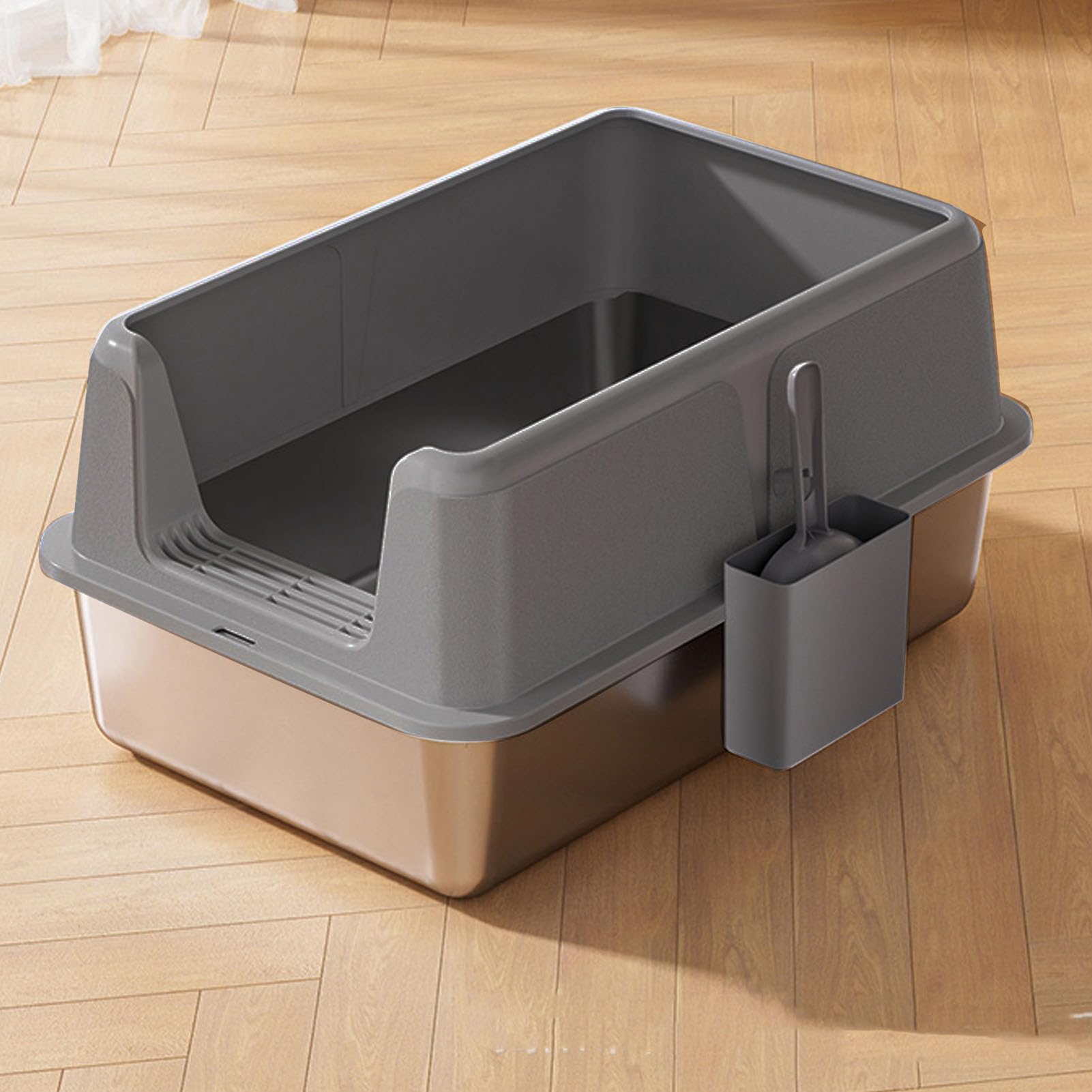 Arenero Cerrado de Acero Inoxidable para Gatos, Extra Grande 23,62x15,75x5,91 Pulgadas Arenero metálico para Gatos, Bordes Altos, antisalpicaduras, fácil de Limpiar (Grey)