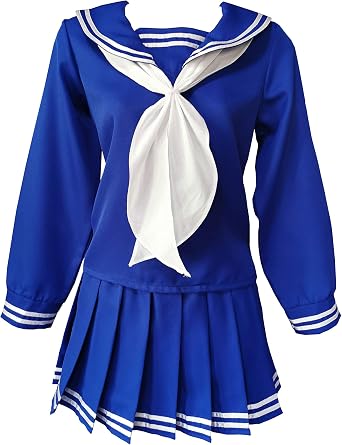 Women/Ladies Japanese School Uniform Sailor Costume Cosplay Dress Blue Long Sleeve